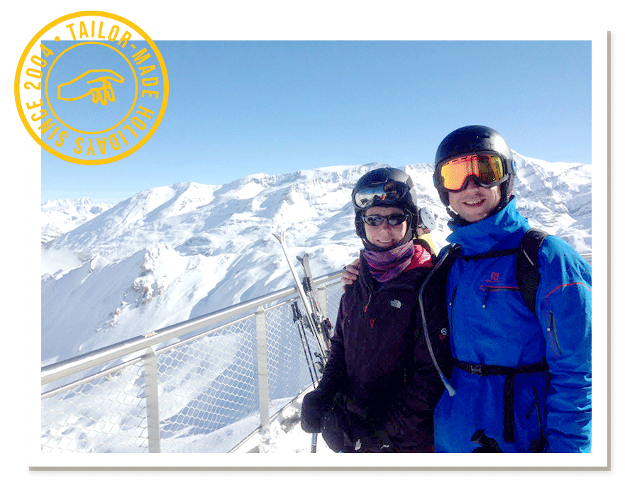 Hanski tailor-made holiday photo Paul and Helen Hansgate skiing