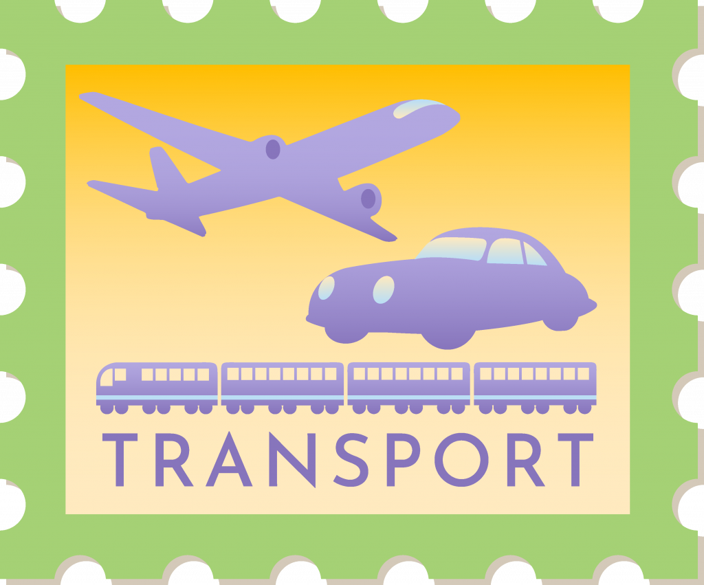 Icon for transport options, plane, car or trains
